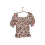Blusa XL floral con manga de burbujas y cuello cuadrado con volantes