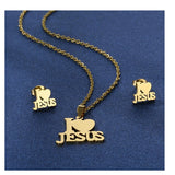 Collar y aretes Jesus Juego en Acero Inoxidable