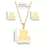 Collar y aretes Jesus Juego en Acero Inoxidable