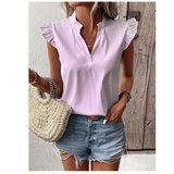 Blusa talla L rosada a rayas, cuello V Casual holgada