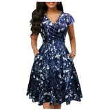 Vestido elegante talla L estampado floral cuello V