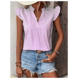 Blusa talla L rosada a rayas, cuello V Casual holgada
