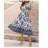 Vestido Elegante de Mujer XL con Cuello en V Estampado